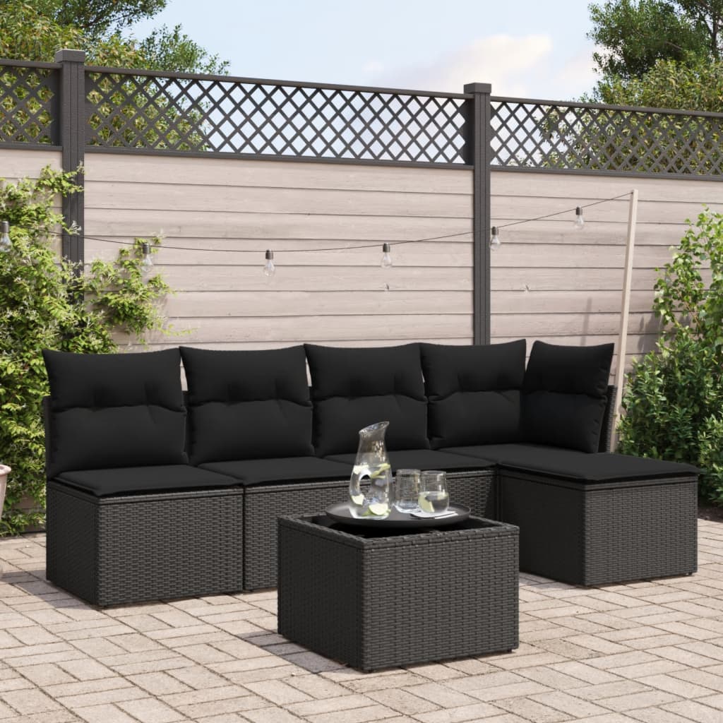 6-delige Loungeset met kussens poly rattan zwart is nu te koop bij PeponiXL, paradijselijk wonen!