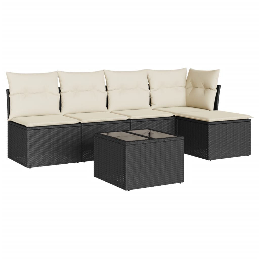 6-delige Loungeset met kussens poly rattan zwart is nu te koop bij PeponiXL, paradijselijk wonen!