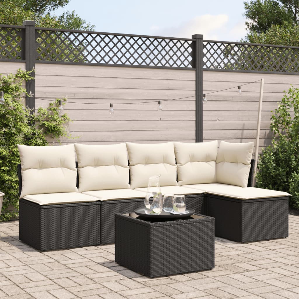 6-delige Loungeset met kussens poly rattan zwart is nu te koop bij PeponiXL, paradijselijk wonen!