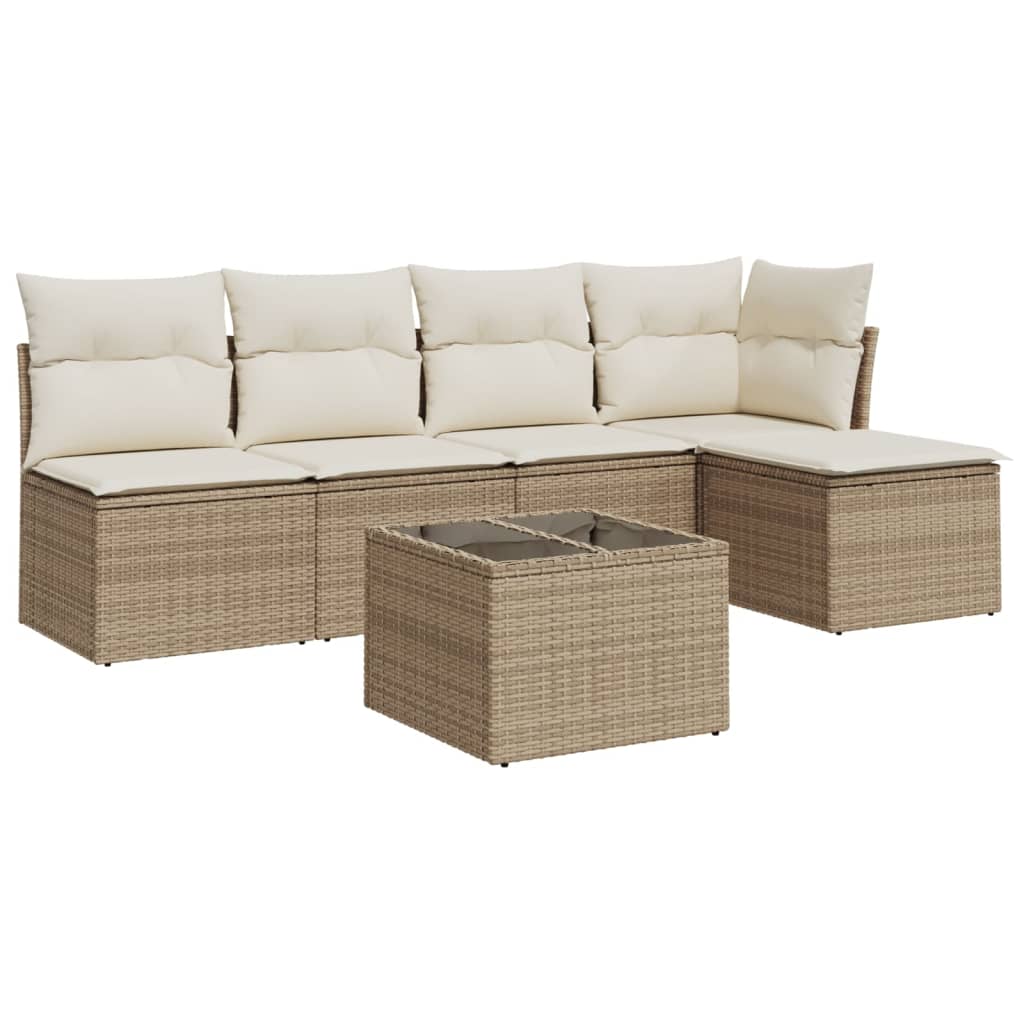 6-delige Loungeset met kussens poly rattan beige is nu te koop bij PeponiXL, paradijselijk wonen!