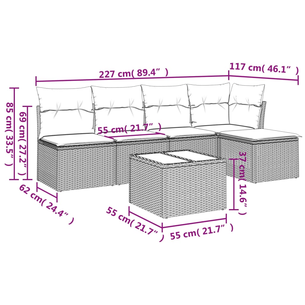 6-delige Loungeset met kussens poly rattan beige is nu te koop bij PeponiXL, paradijselijk wonen!