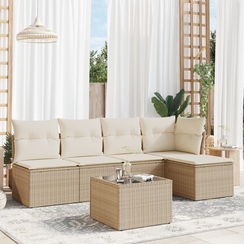 6-delige Loungeset met kussens poly rattan beige is nu te koop bij PeponiXL, paradijselijk wonen!