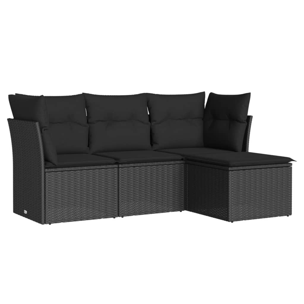 4-delige Loungeset met kussens poly rattan zwart is nu te koop bij PeponiXL, paradijselijk wonen!