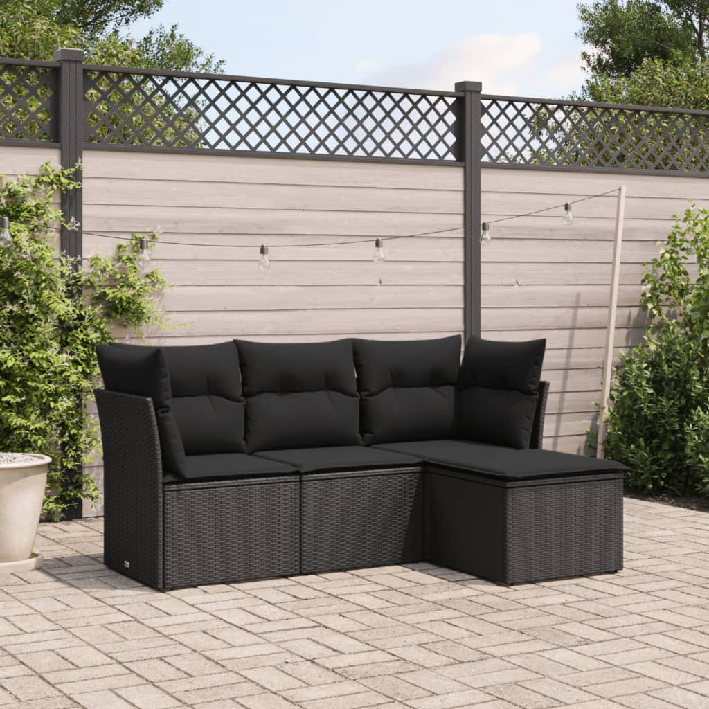 4-delige Loungeset met kussens poly rattan zwart is nu te koop bij PeponiXL, paradijselijk wonen!