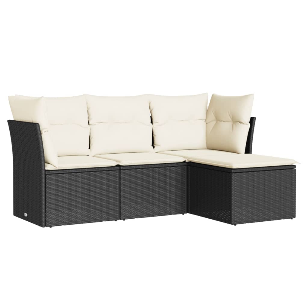 4-delige Loungeset met kussens poly rattan zwart is nu te koop bij PeponiXL, paradijselijk wonen!