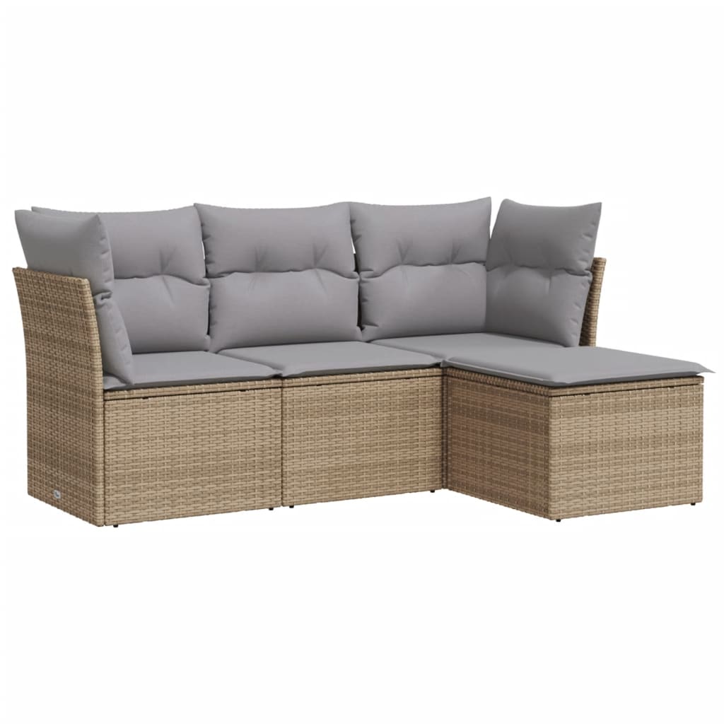 4-delige Loungeset met kussens poly rattan beige is nu te koop bij PeponiXL, paradijselijk wonen!