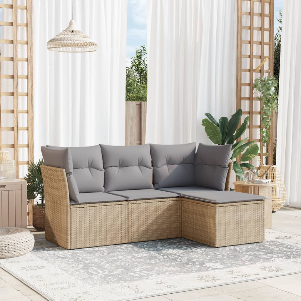 4-delige Loungeset met kussens poly rattan beige is nu te koop bij PeponiXL, paradijselijk wonen!