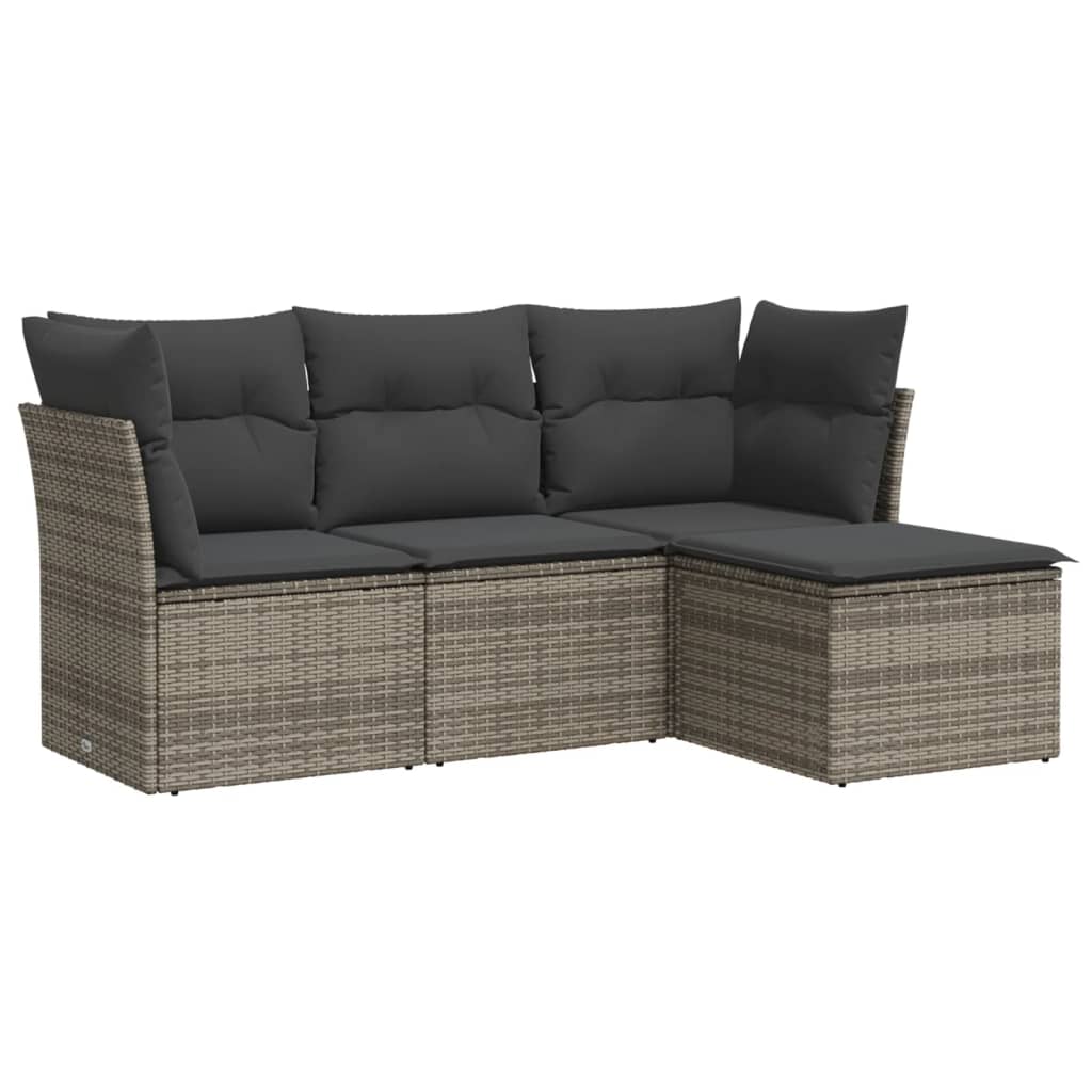 4-delige Loungeset met kussens poly rattan grijs is nu te koop bij PeponiXL, paradijselijk wonen!