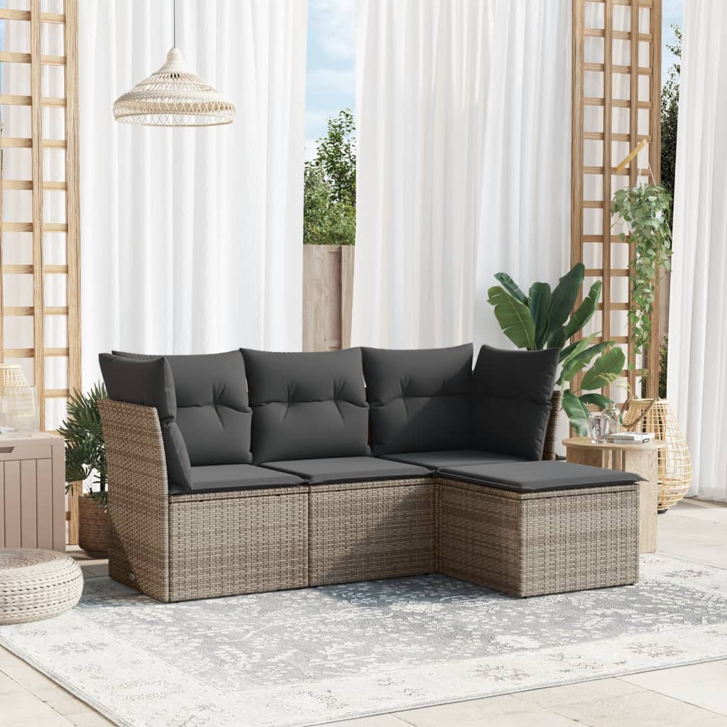 4-delige Loungeset met kussens poly rattan grijs is nu te koop bij PeponiXL, paradijselijk wonen!