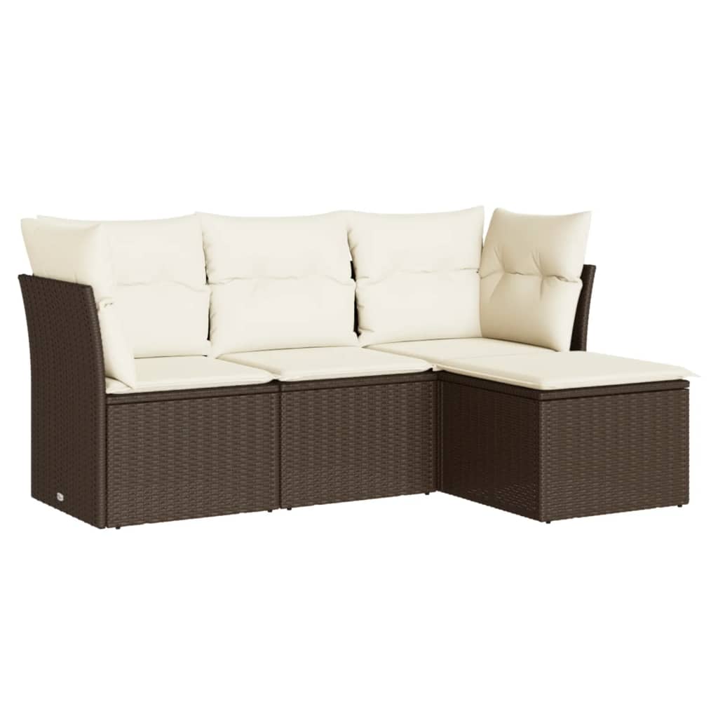4-delige Loungeset met kussens poly rattan bruin is nu te koop bij PeponiXL, paradijselijk wonen!