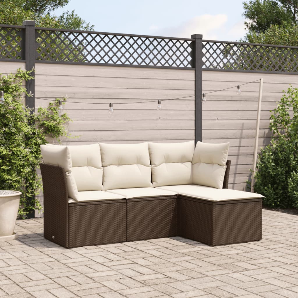 4-delige Loungeset met kussens poly rattan bruin is nu te koop bij PeponiXL, paradijselijk wonen!