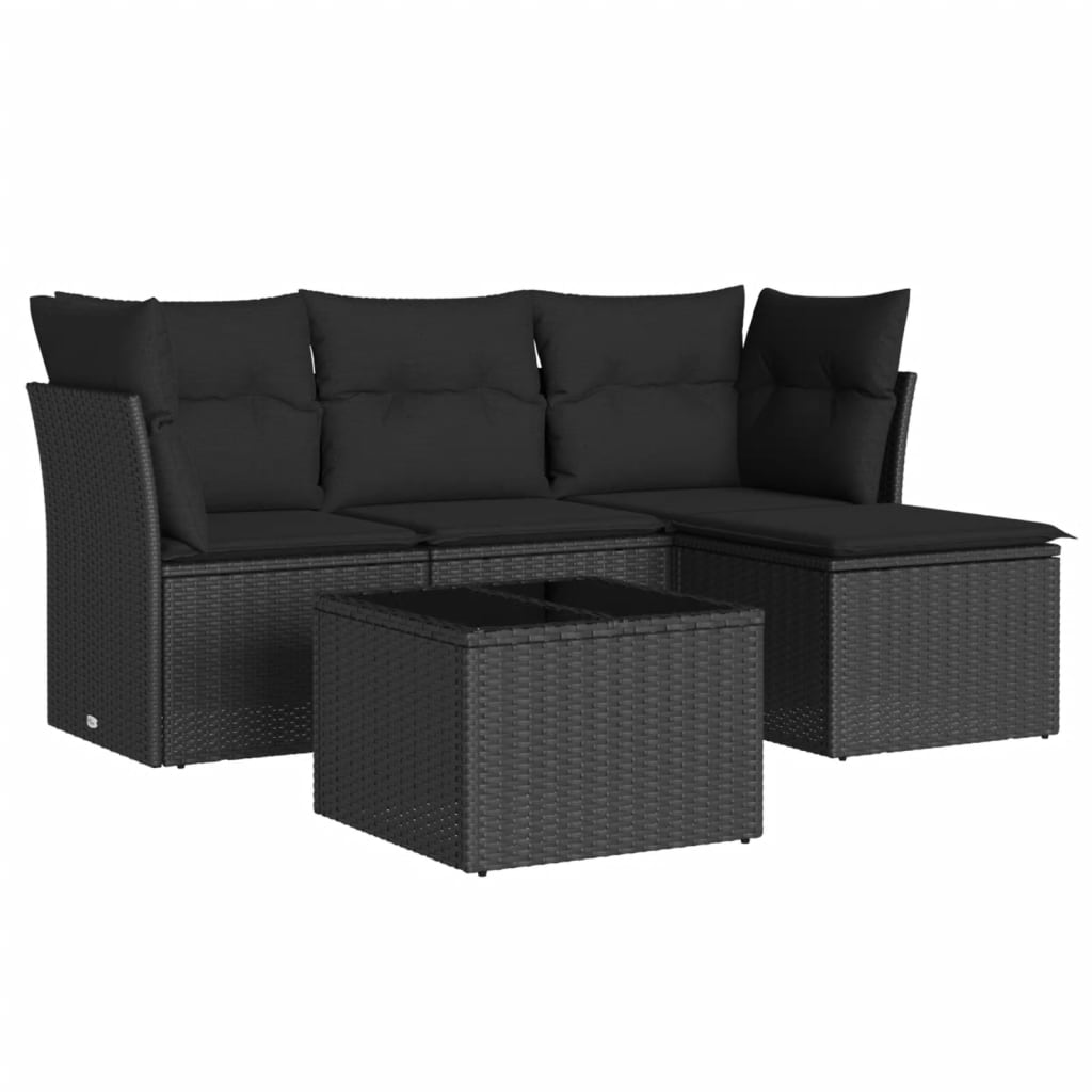 5-delige Loungeset met kussens poly rattan zwart is nu te koop bij PeponiXL, paradijselijk wonen!
