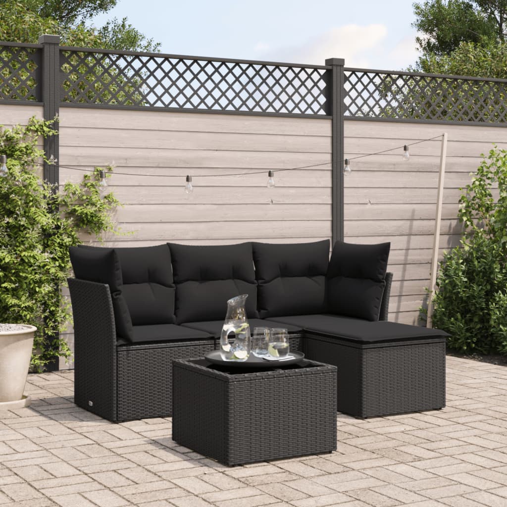 5-delige Loungeset met kussens poly rattan zwart is nu te koop bij PeponiXL, paradijselijk wonen!
