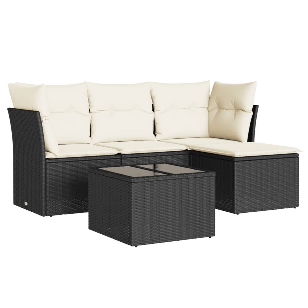 5-delige Loungeset met kussens poly rattan zwart is nu te koop bij PeponiXL, paradijselijk wonen!