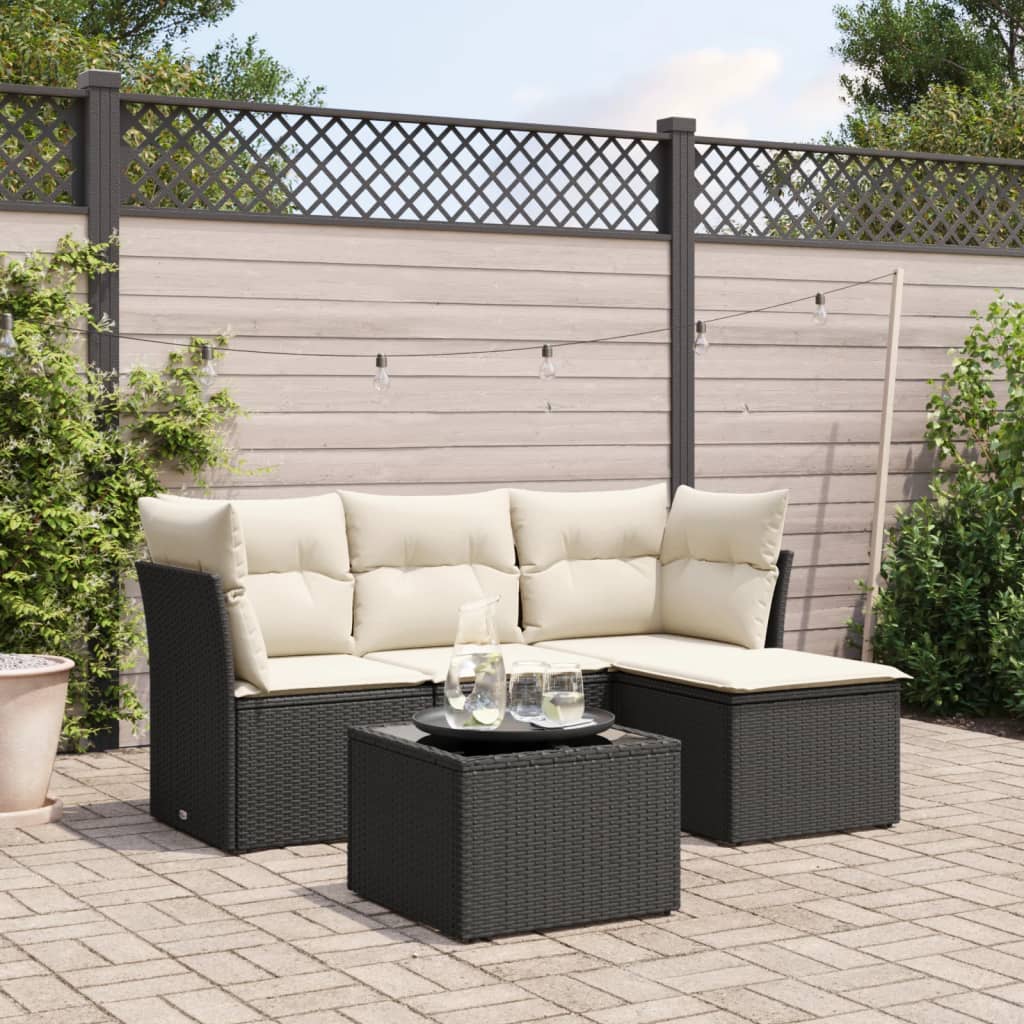 5-delige Loungeset met kussens poly rattan zwart is nu te koop bij PeponiXL, paradijselijk wonen!