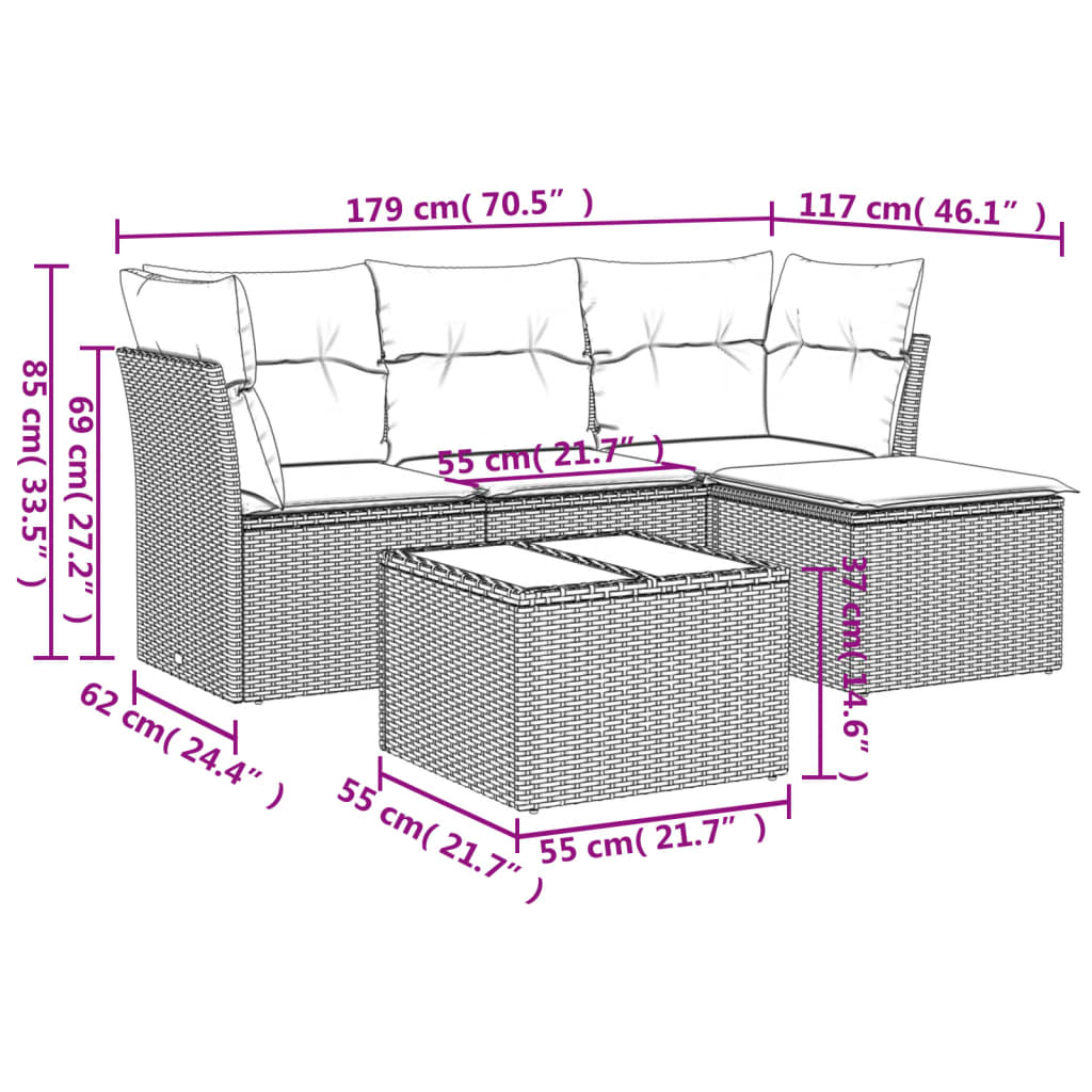 5-delige Loungeset met kussens poly rattan beige is nu te koop bij PeponiXL, paradijselijk wonen!