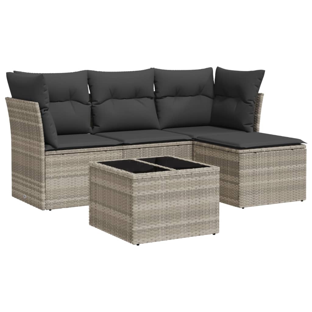 5-delige Loungeset met kussens poly rattan lichtgrijs is nu te koop bij PeponiXL, paradijselijk wonen!