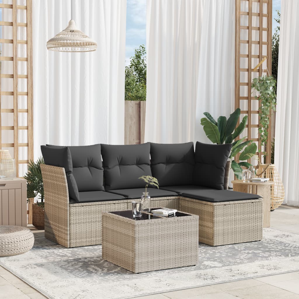 5-delige Loungeset met kussens poly rattan lichtgrijs is nu te koop bij PeponiXL, paradijselijk wonen!