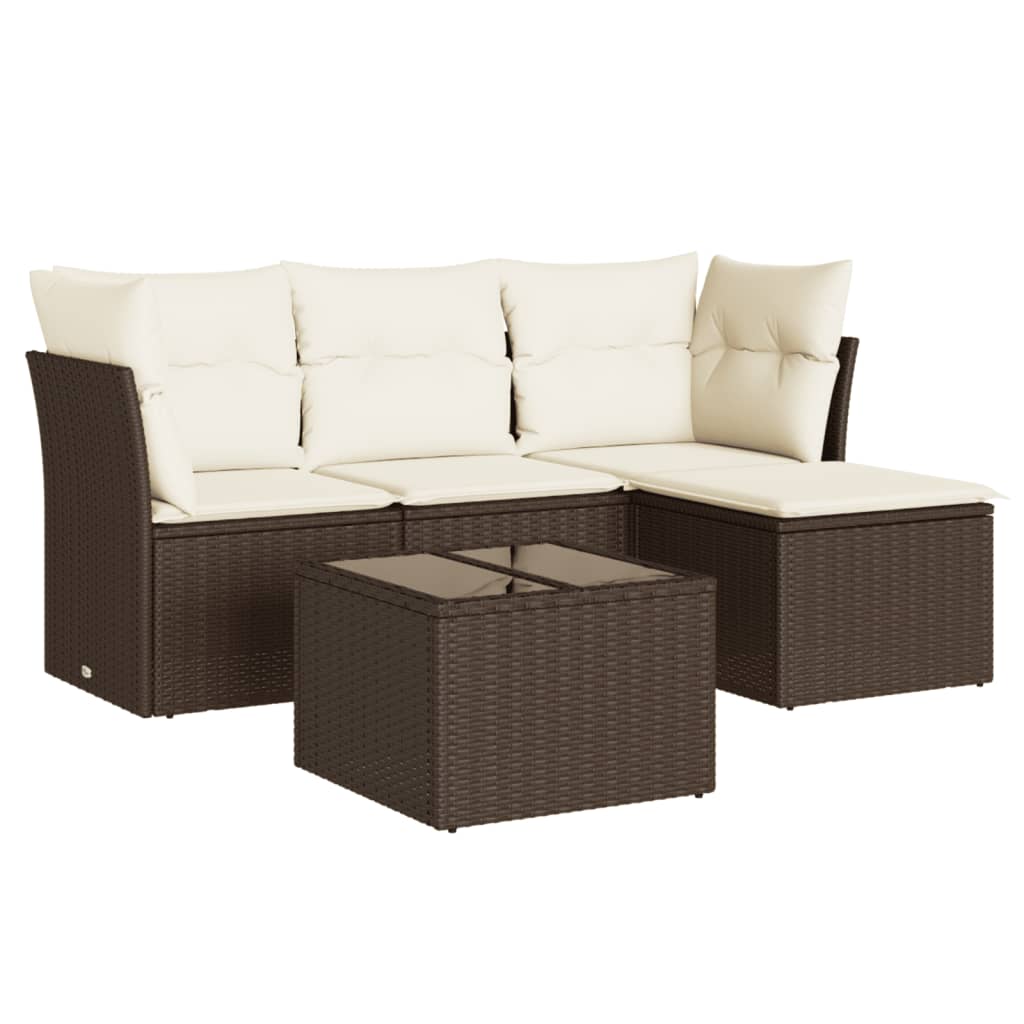 5-delige Loungeset met kussens poly rattan bruin is nu te koop bij PeponiXL, paradijselijk wonen!