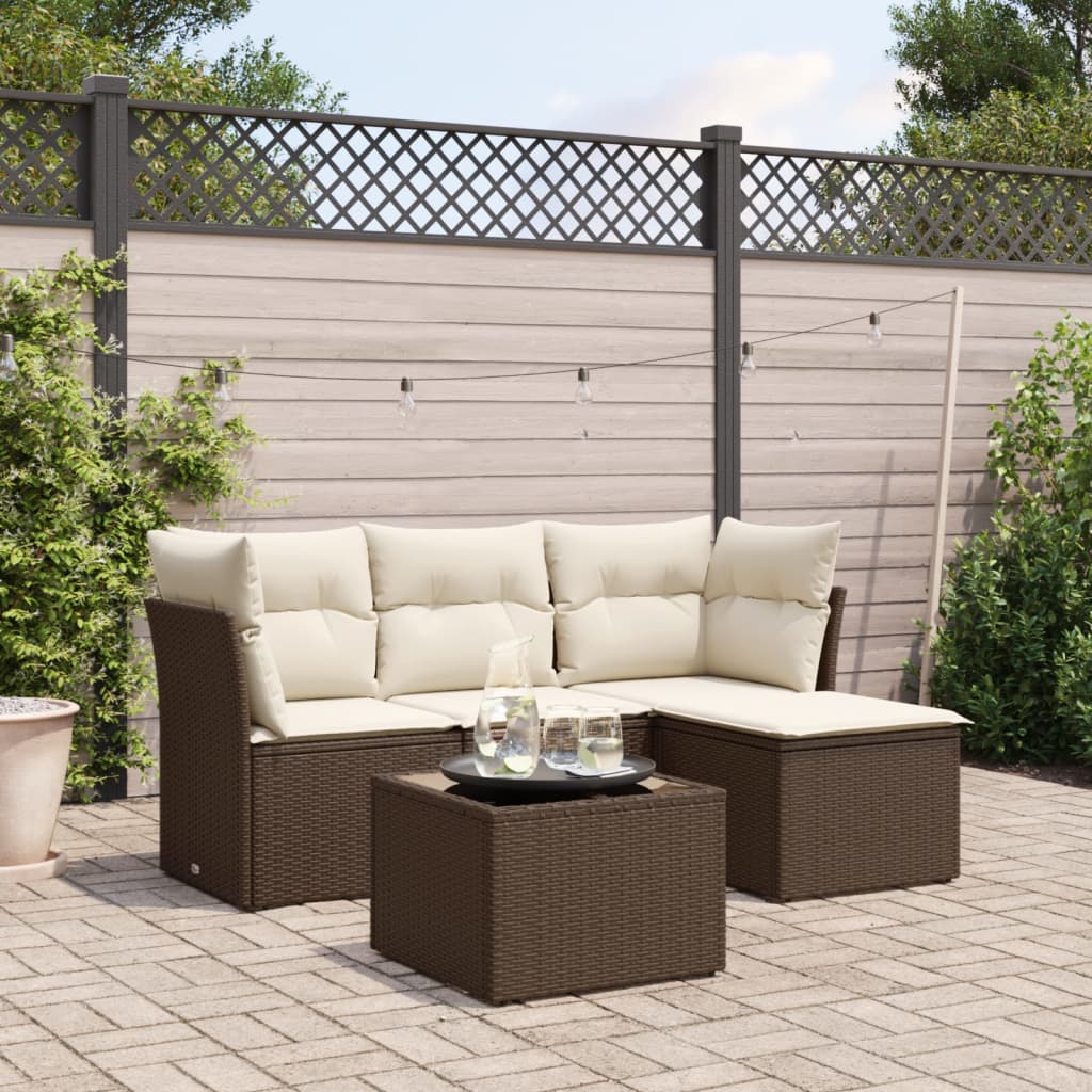 5-delige Loungeset met kussens poly rattan bruin is nu te koop bij PeponiXL, paradijselijk wonen!