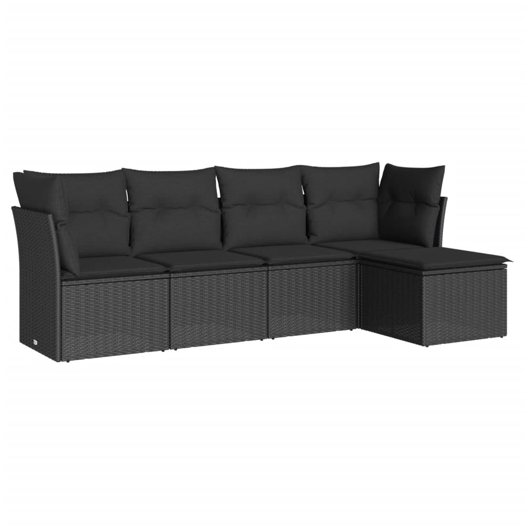 5-delige Loungeset met kussens poly rattan zwart is nu te koop bij PeponiXL, paradijselijk wonen!