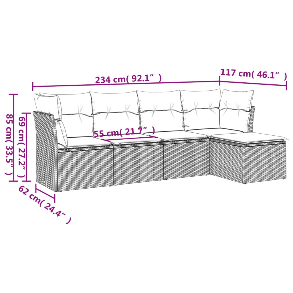 5-delige Loungeset met kussens poly rattan zwart is nu te koop bij PeponiXL, paradijselijk wonen!