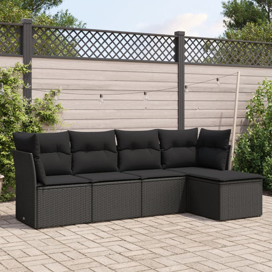 5-delige Loungeset met kussens poly rattan zwart is nu te koop bij PeponiXL, paradijselijk wonen!