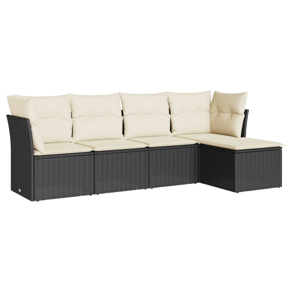 5-delige Loungeset met kussens poly rattan zwart is nu te koop bij PeponiXL, paradijselijk wonen!