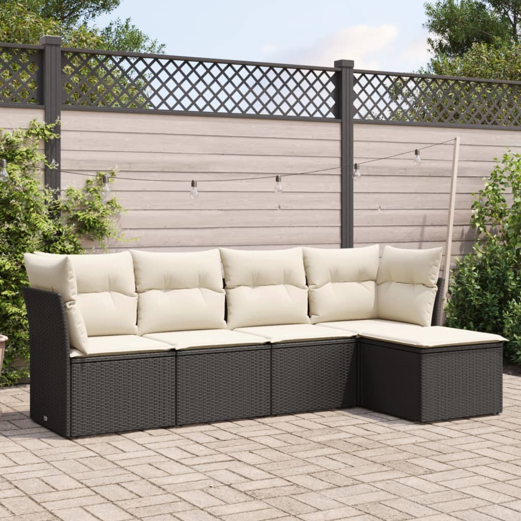 5-delige Loungeset met kussens poly rattan zwart is nu te koop bij PeponiXL, paradijselijk wonen!