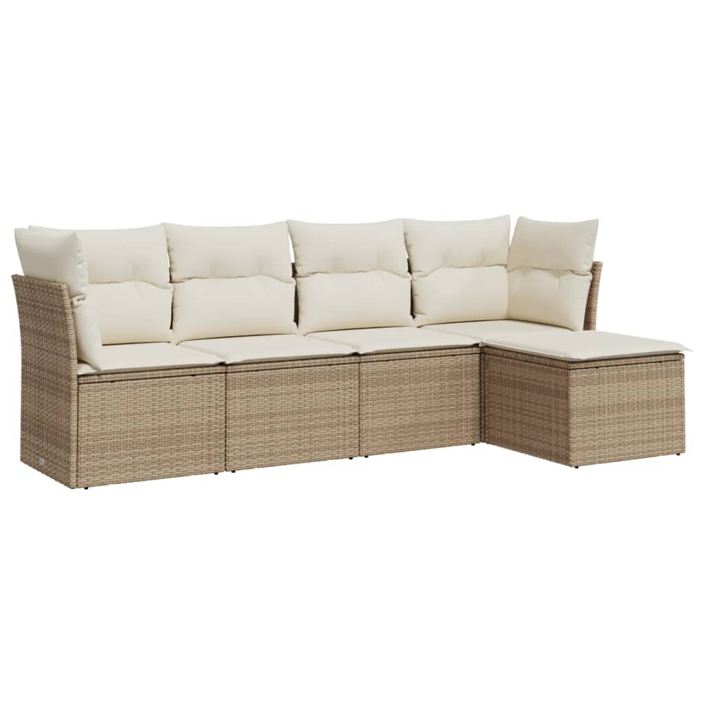 5-delige Loungeset met kussens poly rattan beige is nu te koop bij PeponiXL, paradijselijk wonen!