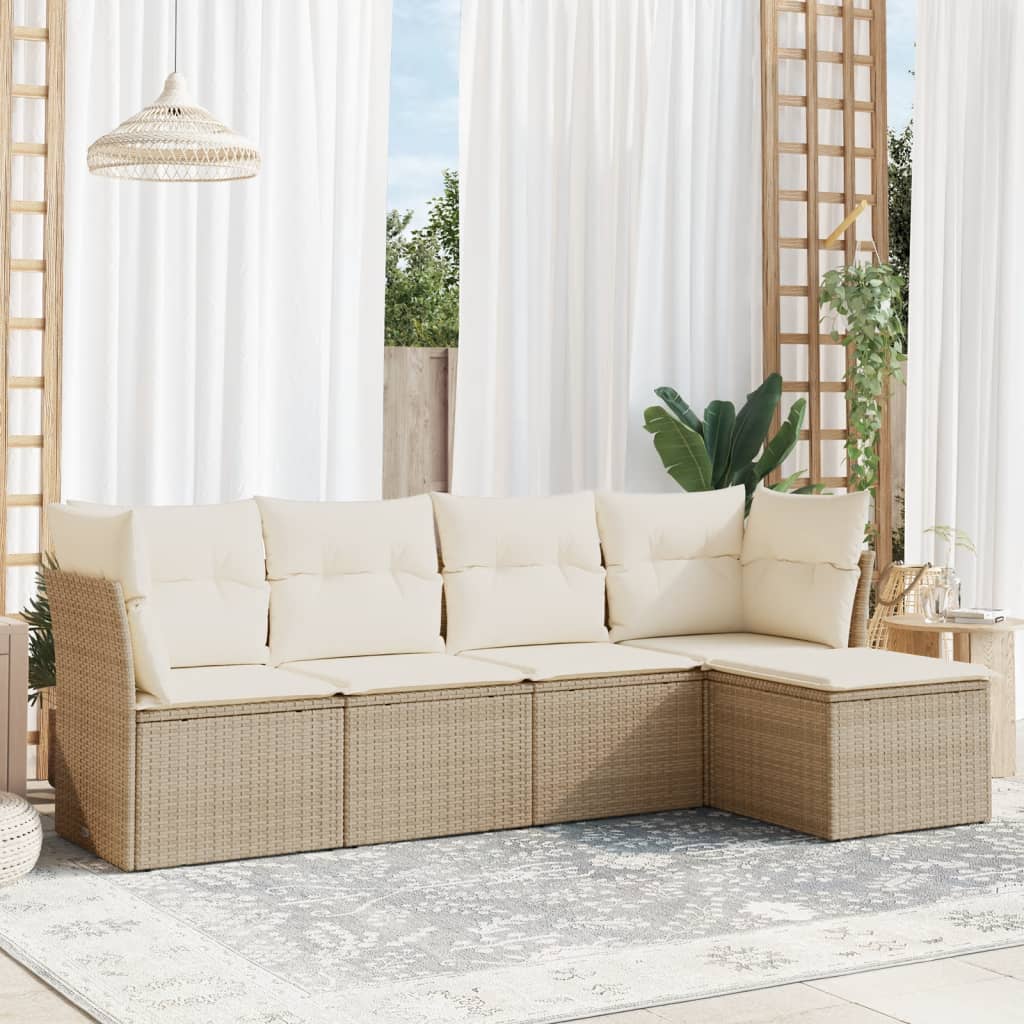 5-delige Loungeset met kussens poly rattan beige is nu te koop bij PeponiXL, paradijselijk wonen!