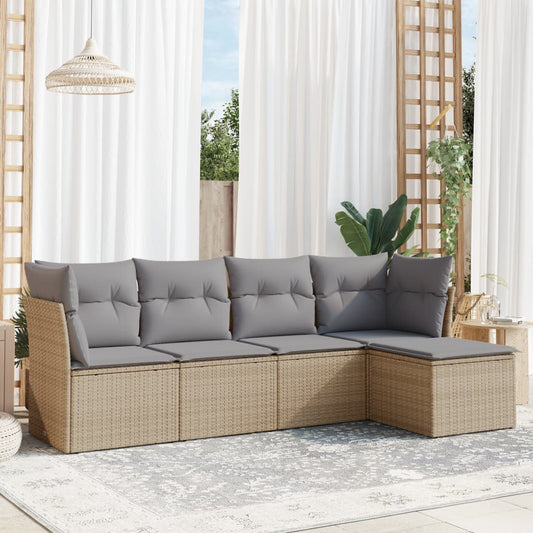 5-delige Loungeset met kussens poly rattan beige is nu te koop bij PeponiXL, paradijselijk wonen!