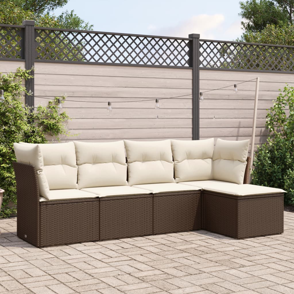 5-delige Loungeset met kussens poly rattan bruin is nu te koop bij PeponiXL, paradijselijk wonen!