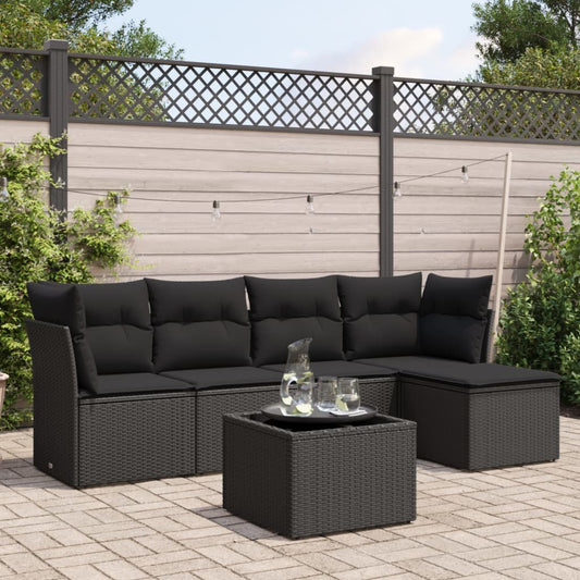 6-delige Loungeset met kussens poly rattan zwart is nu te koop bij PeponiXL, paradijselijk wonen!