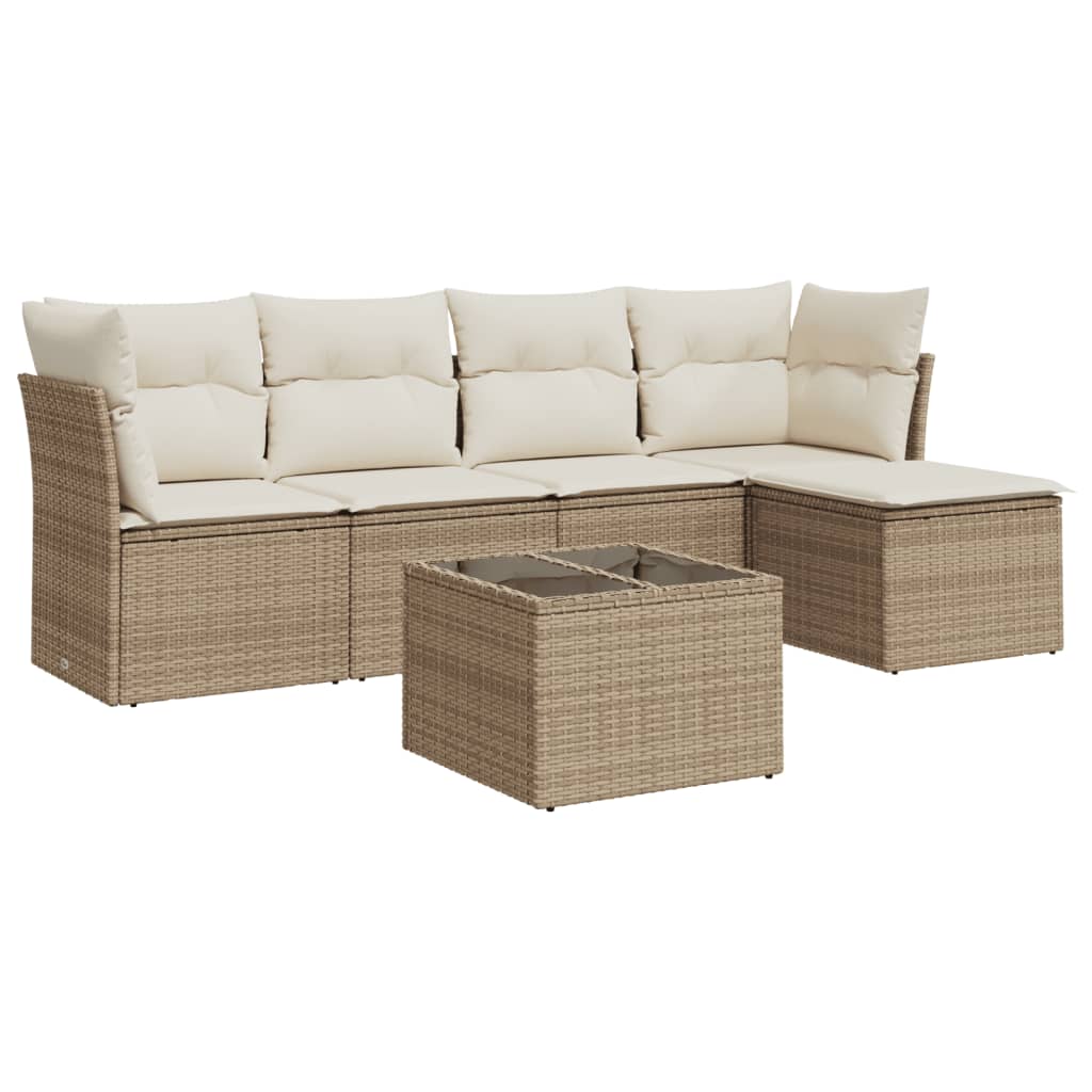 6-delige Loungeset met kussens poly rattan beige is nu te koop bij PeponiXL, paradijselijk wonen!