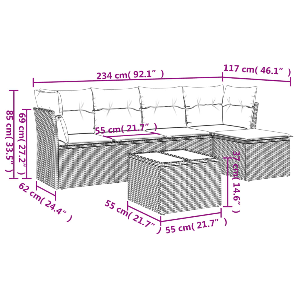 6-delige Loungeset met kussens poly rattan beige is nu te koop bij PeponiXL, paradijselijk wonen!