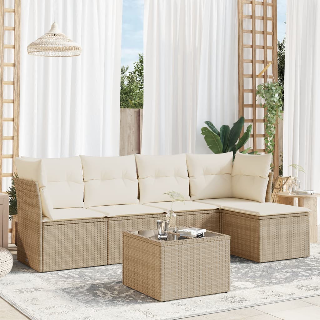6-delige Loungeset met kussens poly rattan beige is nu te koop bij PeponiXL, paradijselijk wonen!