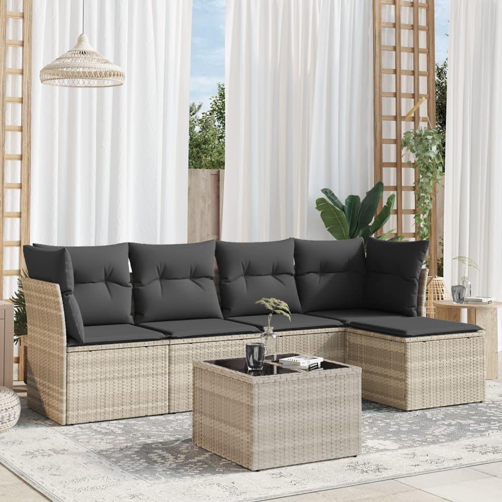6-delige Loungeset met kussens poly rattan lichtgrijs is nu te koop bij PeponiXL, paradijselijk wonen!