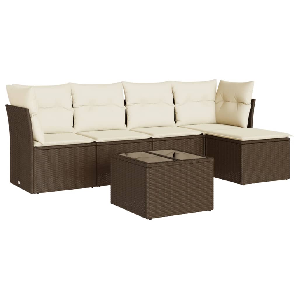 6-delige Loungeset met kussens poly rattan bruin is nu te koop bij PeponiXL, paradijselijk wonen!