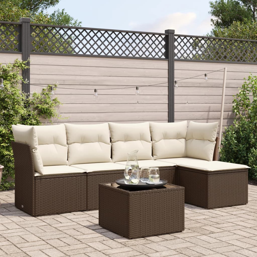6-delige Loungeset met kussens poly rattan bruin is nu te koop bij PeponiXL, paradijselijk wonen!
