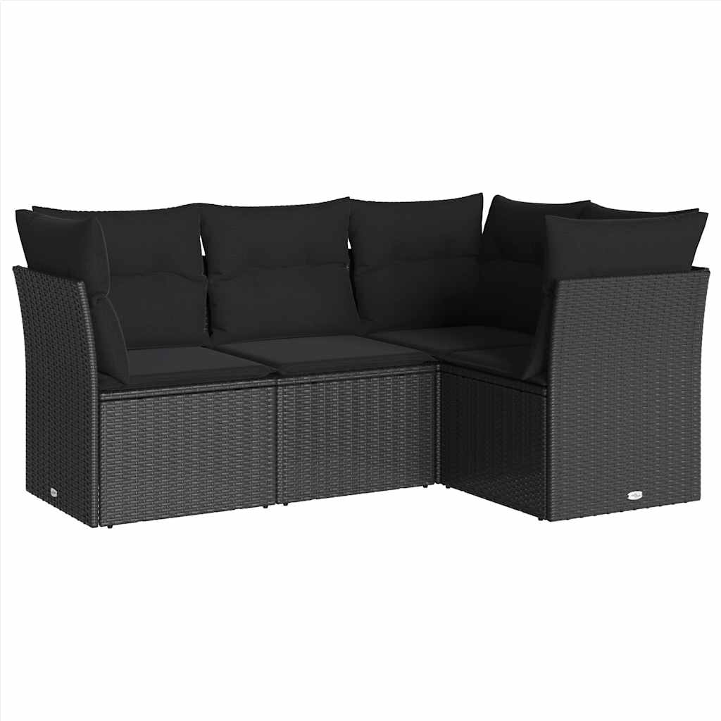 4-delige Loungeset met kussens poly rattan zwart is nu te koop bij PeponiXL, paradijselijk wonen!
