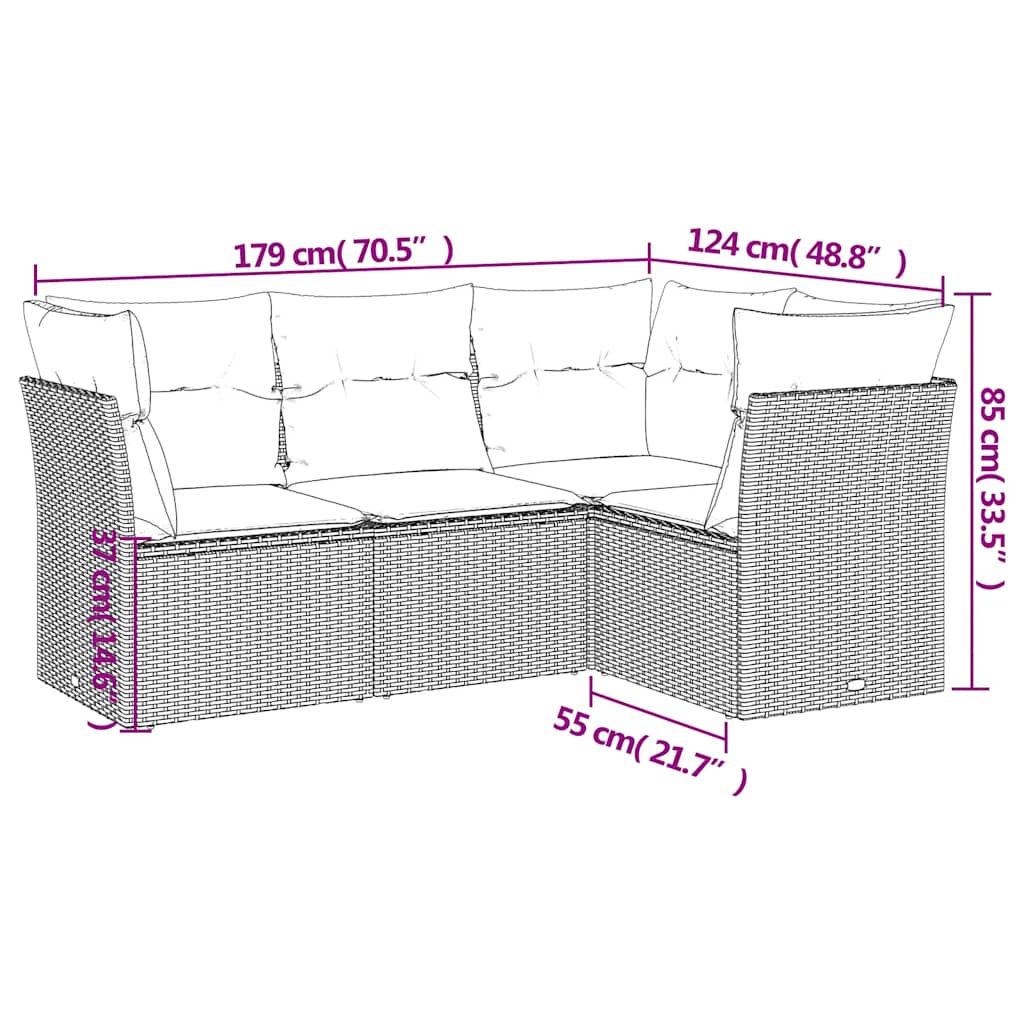 4-delige Loungeset met kussens poly rattan zwart is nu te koop bij PeponiXL, paradijselijk wonen!