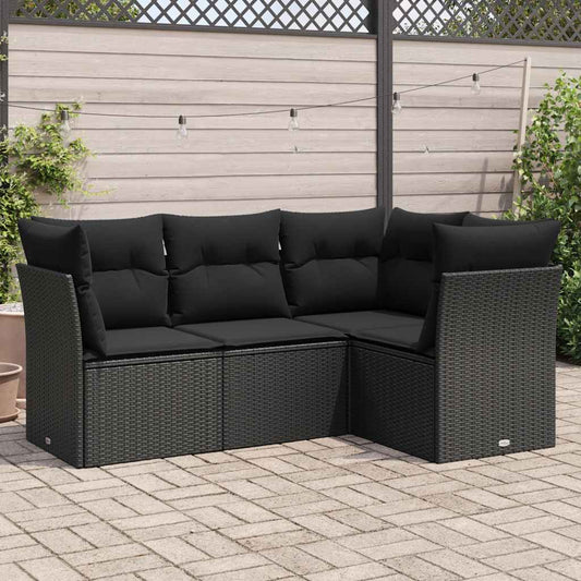 4-delige Loungeset met kussens poly rattan zwart is nu te koop bij PeponiXL, paradijselijk wonen!