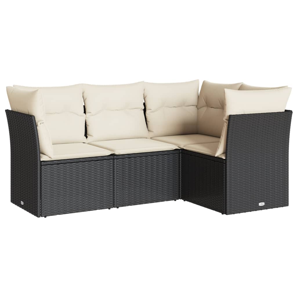 4-delige Loungeset met kussens poly rattan zwart is nu te koop bij PeponiXL, paradijselijk wonen!