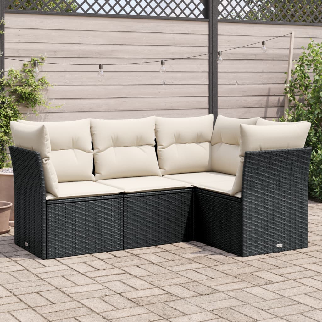 4-delige Loungeset met kussens poly rattan zwart is nu te koop bij PeponiXL, paradijselijk wonen!