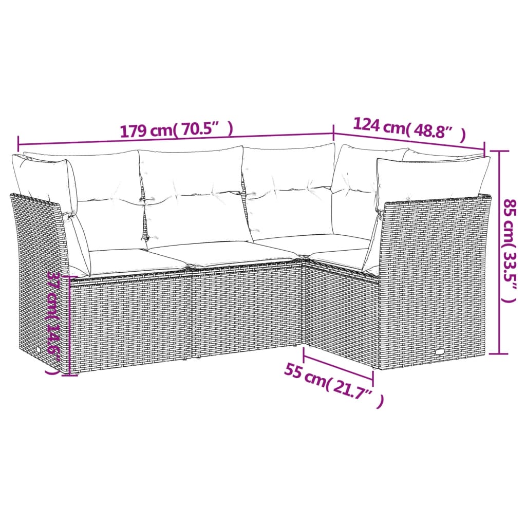 4-delige Loungeset met kussens poly rattan beige is nu te koop bij PeponiXL, paradijselijk wonen!