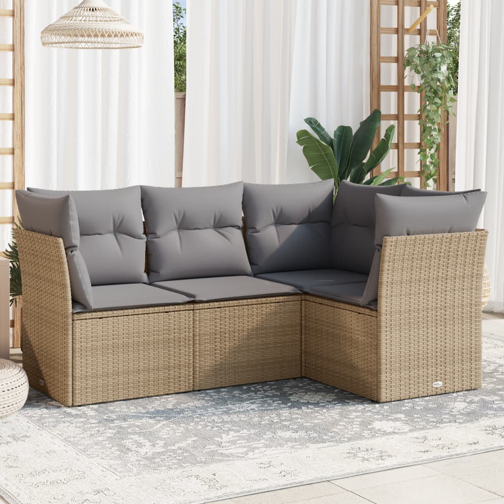 4-delige Loungeset met kussens poly rattan beige is nu te koop bij PeponiXL, paradijselijk wonen!