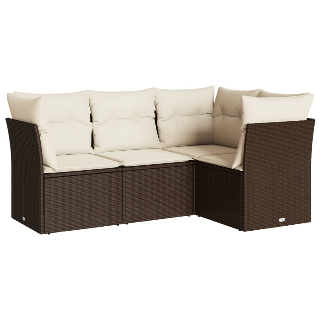 4-delige Loungeset met kussens poly rattan bruin is nu te koop bij PeponiXL, paradijselijk wonen!