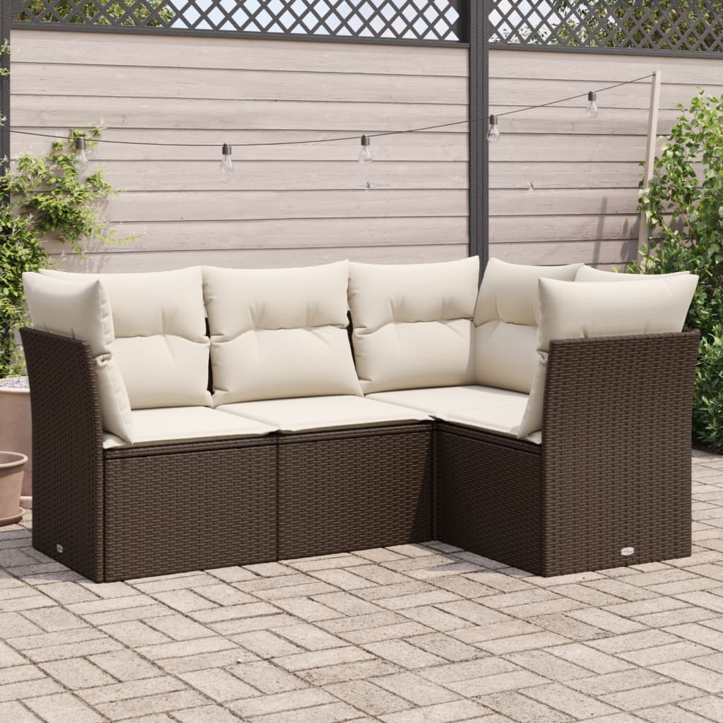 4-delige Loungeset met kussens poly rattan bruin is nu te koop bij PeponiXL, paradijselijk wonen!