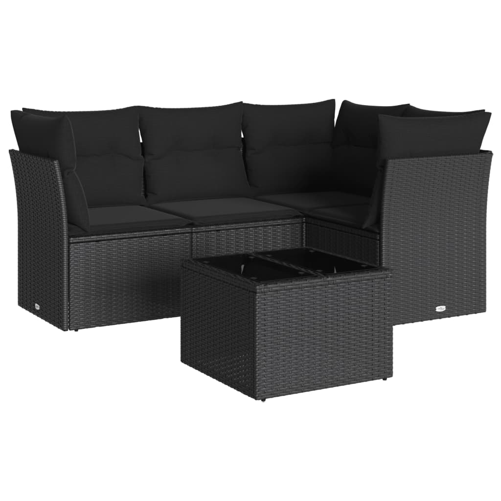 5-delige Loungeset met kussens poly rattan zwart is nu te koop bij PeponiXL, paradijselijk wonen!
